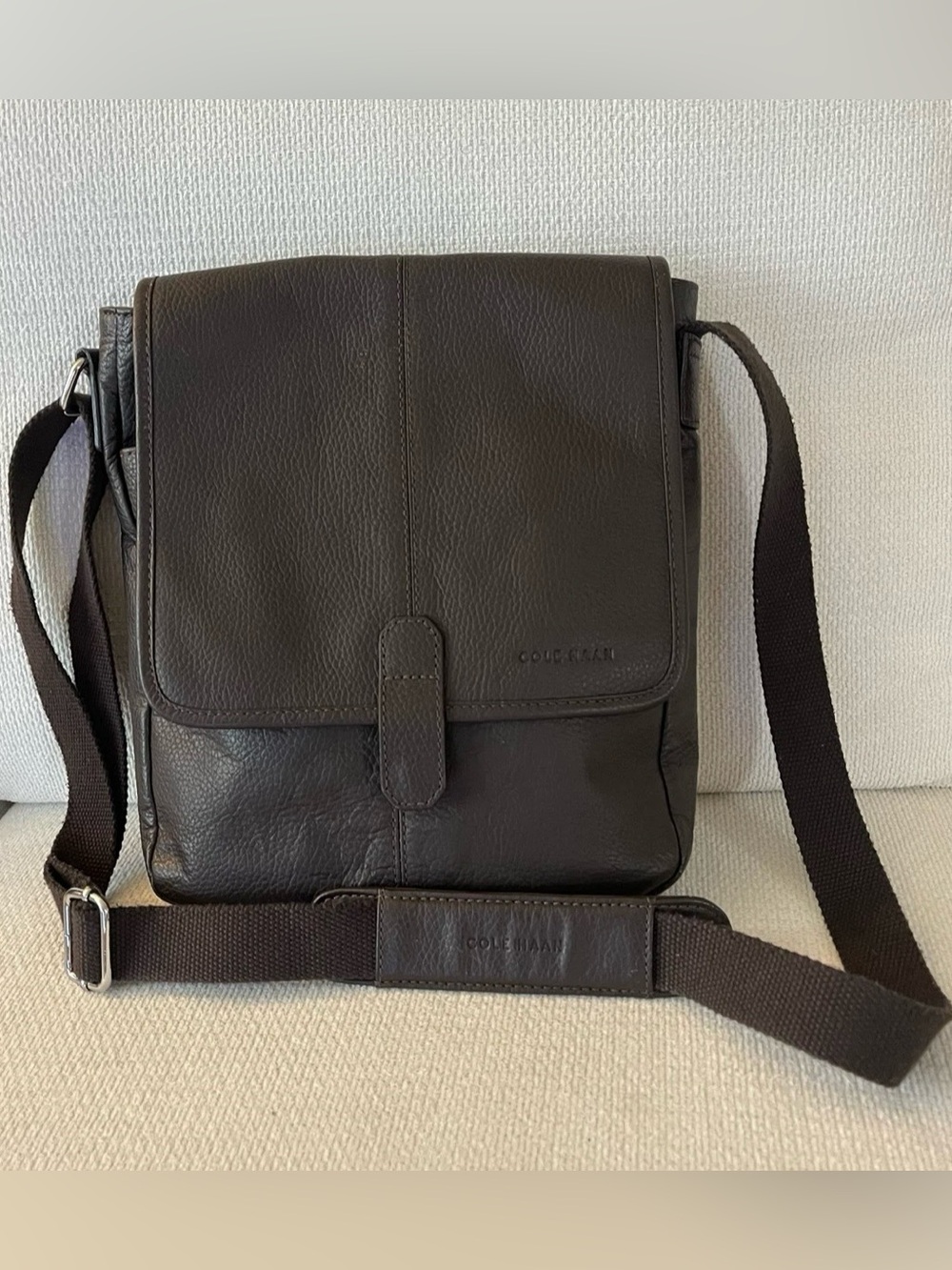 Cole Haan Dark Brown Leather Messenger Bag with Adjustable Strap